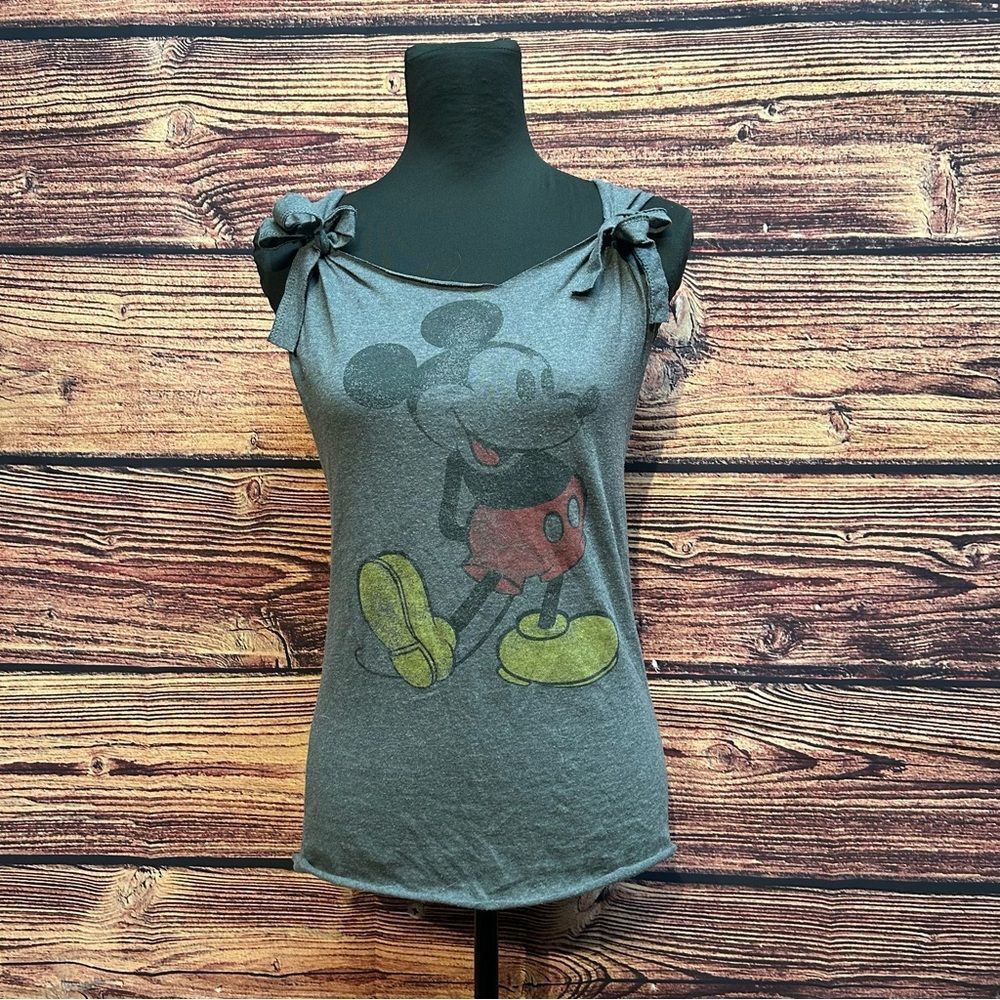 Disney Mickey Mouse Women's Medium Grey Shirt Top Blouse Customized Open Back